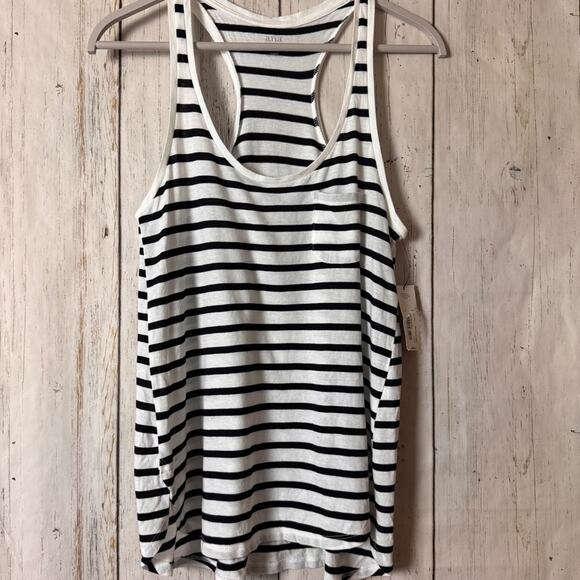 A.n.a Women's Black and White Striped  Racerback Tank Top Sz S NWT - Picture 1 of 8